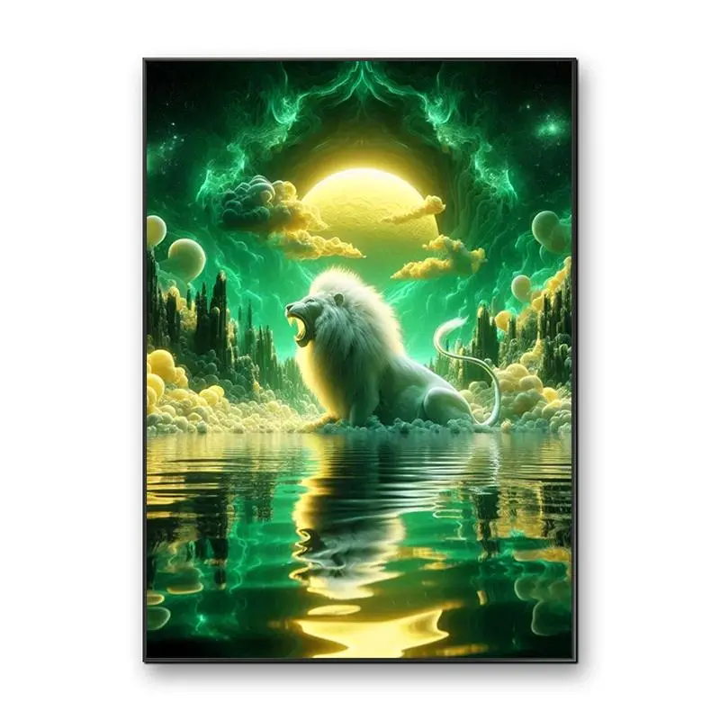 Lion Pattern DIY Diamond Arts Colorful Painting Kit without Frame, DIY 5D Diamond Arts Colorful Painting Kit, Wall Art Decor for Home Living Room Bedroom 3