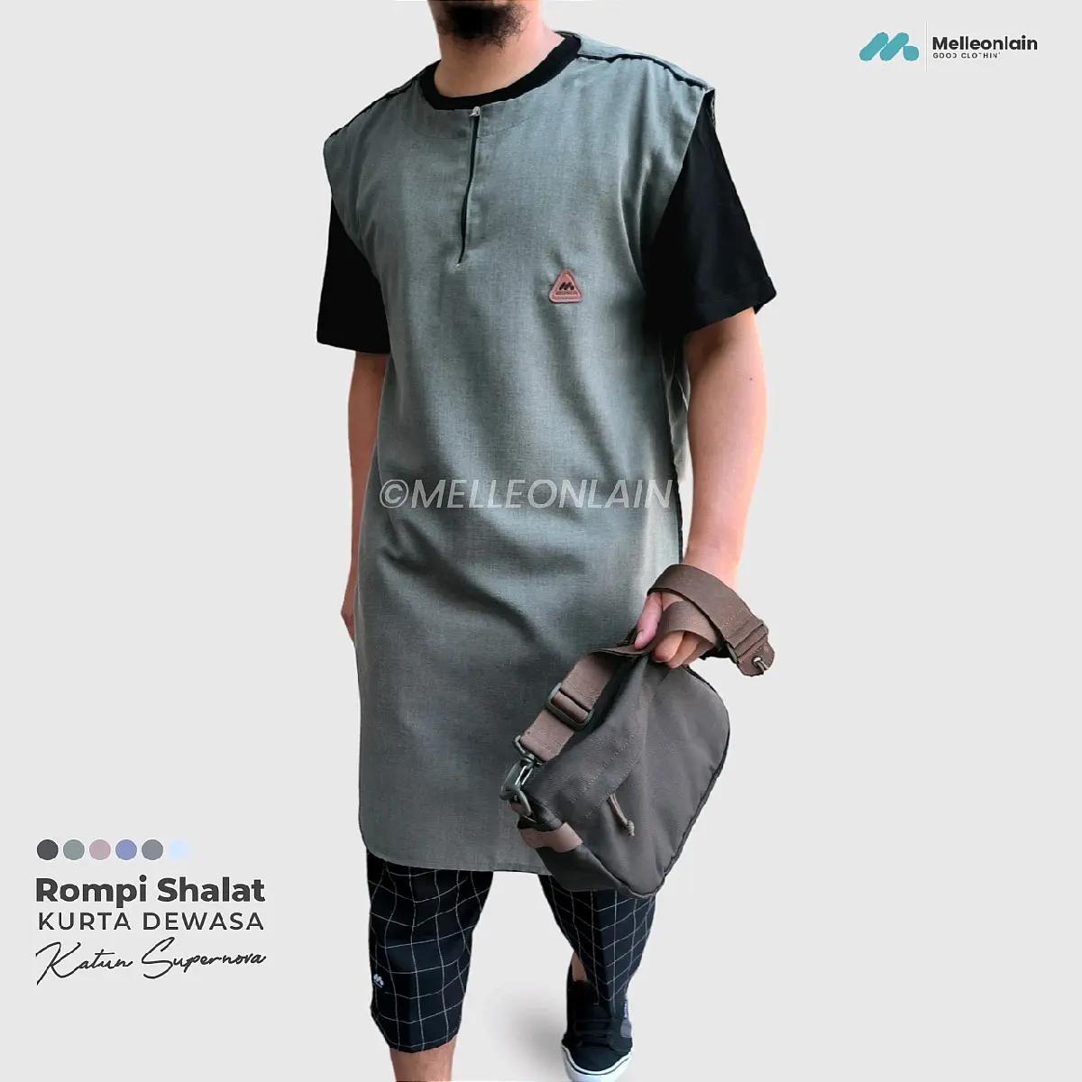 Rompi Sholat Rosal Shalat Kurta Zipper Gamis Pria Melleonlain Katun