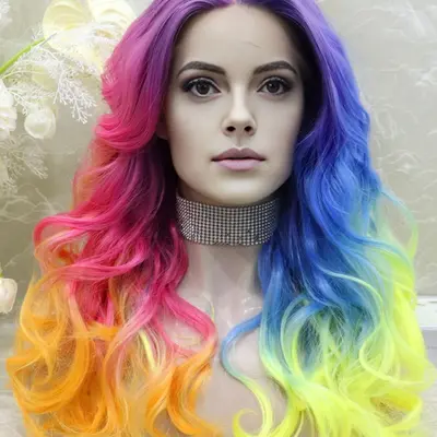 Rainbow Wig store with multi-color gradient role play