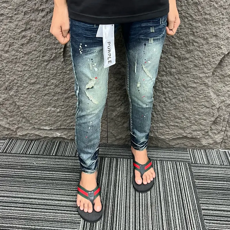 Quần jeans purple xước nhẹ vảy sơn hai bên full mác lụa 2