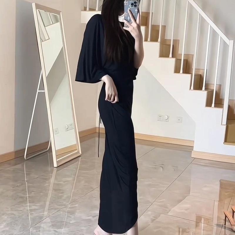 Váy Cổ Chữ V Xoắn, Phong Cách Pháp, Thanh Lịch, Quý Cô Của Ghi Chú, Bó Sát Eo, Tay Cánh Dơi, Dành Cho Phụ Nữ 5