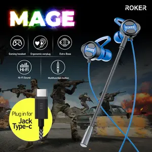 Earphone / Headset Gaming Roker MAGE JACK Type-c dac chip bass earbud Earphones Headphones
