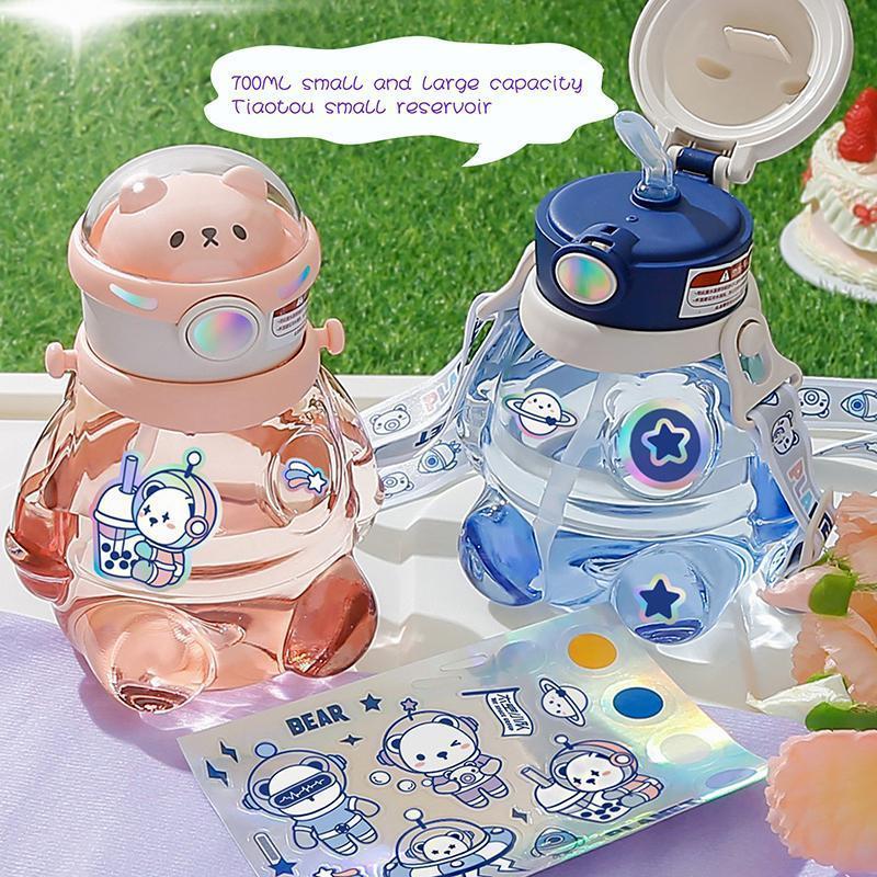 Astronaut Bear Water Bottle For Kids Girls Cute Plastic Coffee - TikTok ...