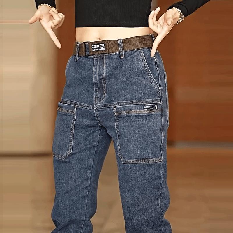 Quần Jean Công Sở Cho Nam, Thời Trang, Phong Cách Thường Ngày Nhiều Túi, Quần Ống Đứng, Mỏng, Co Giãn