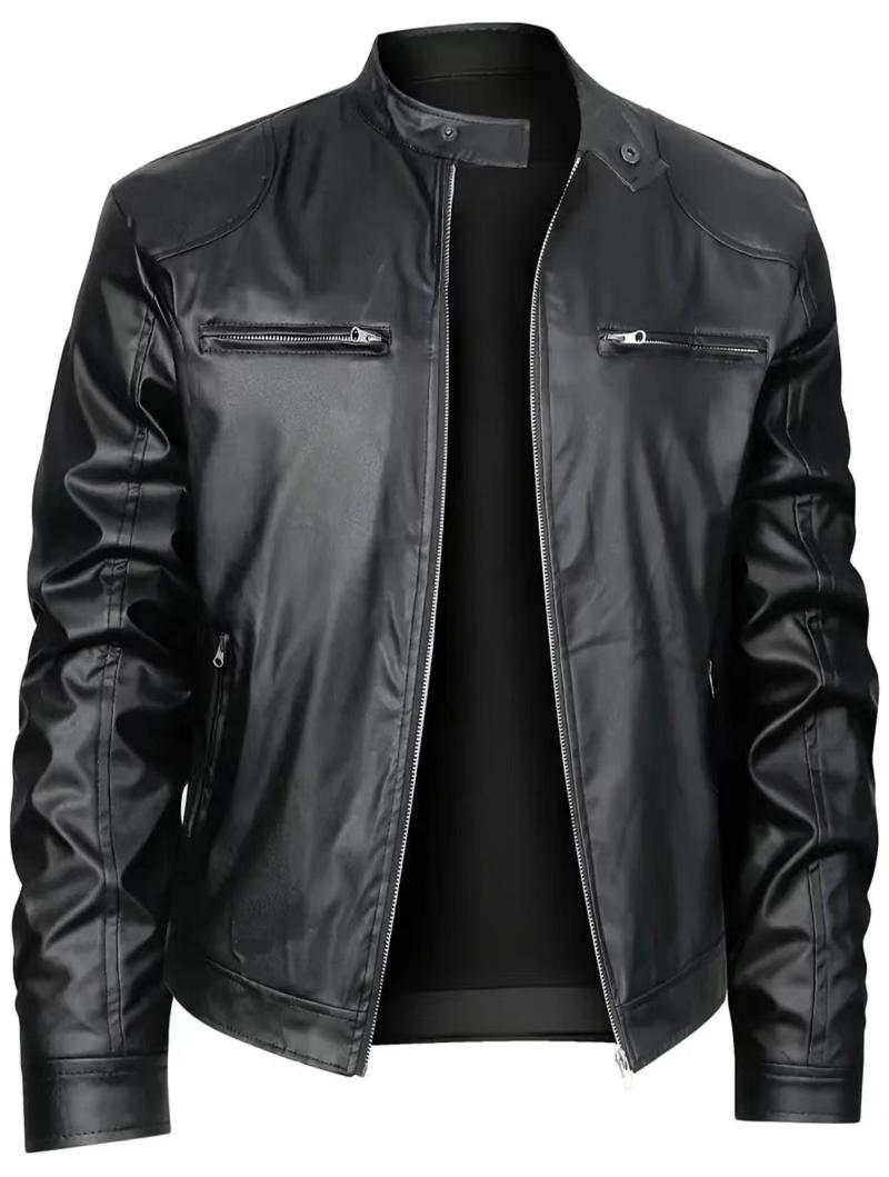 Product Introduction of Men's Jacket, High Quality, Motorcycle Leather Jacket, Stand Collar, Punk Leather Coat, Stylish, Fashionable, High Quality Men's Clothing 3