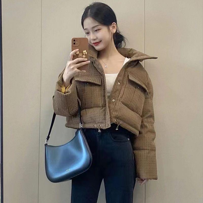  Áo phao kẻ nâu đệm cotton dáng croptop ngắn phong cách Hàn Quốc  CÓ BIG SIZE  SP62 