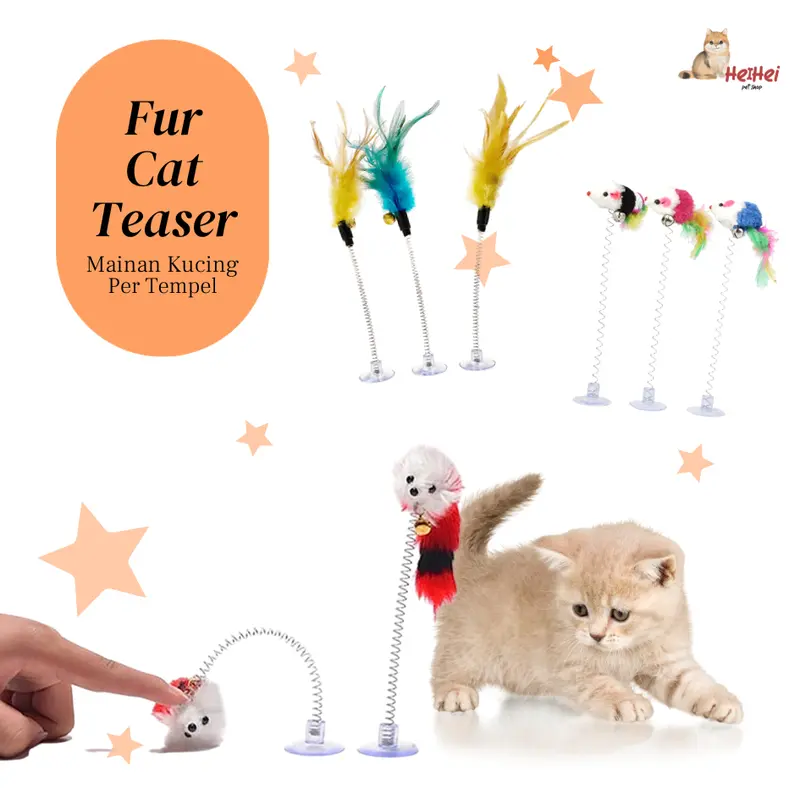 Mainan Kucing Interaktif Per Tikus Bulu Tempel Lonceng - Cat Teaser Toy - Mainan Kesukaan Kucing Murah 0