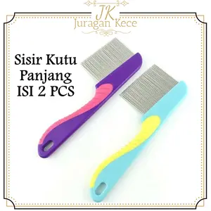 (Isi 2 Pcs) Sisir Kutu Gagang Panjang / Sisir Ketombe Telur Serit Logam Lice Comb - Random