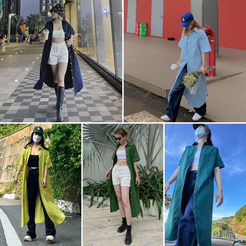 váy sơ mi dáng dài nhiều màu