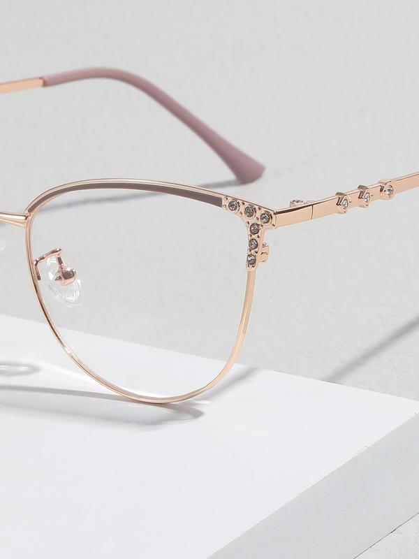 Unisex Anti-blue Light Cat Eye Rhinestone Design Frame Eyeglasses, Fashion Eyeglasses for Work, Daily Clothing Decor, Perfect for Student Daily Use 2