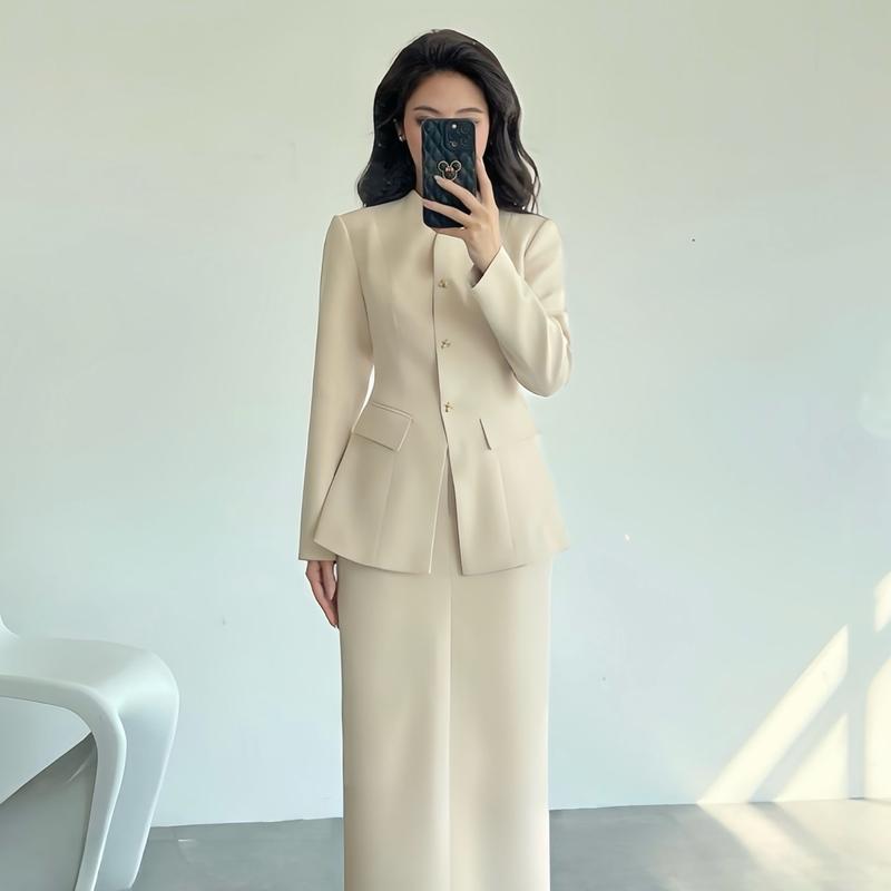 Bộ Trang Phục Sét Thiết Kế Hà Anh Áo Gile Dài Tay Phối Chân Váy Công Sở H24 - Women, Nữ