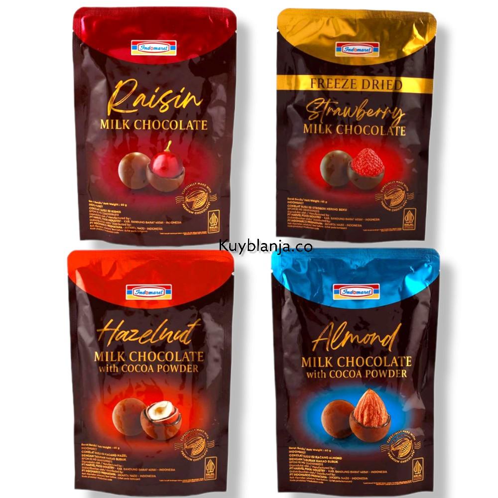 indomaret Freeze Dried Milk Chocolate Strawberry| almond milk | Chocolate Hazelnut Cokelat