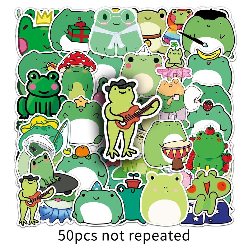 50pcs Cartoon Frog Pattern Stickers, Cute Animals Pattern Waterproof Decorative Stickers, DIY Decals For Water Bottle, Laptop, Phone Case, Scrapbooking, Journal Making 6