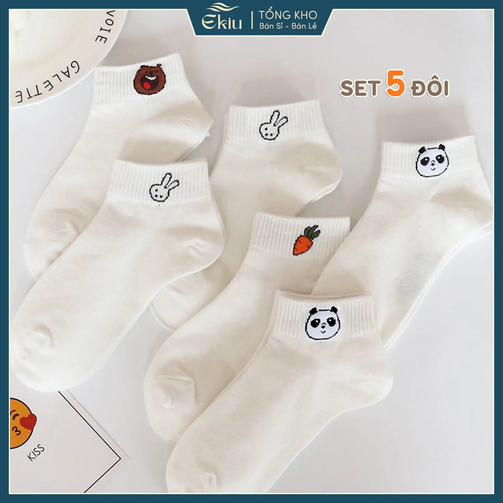 Tất cổ ngắn nữ phong cách Hàn Quốc dễ thương, set 5 đôi dễ phối đồ - Ekiu Shop