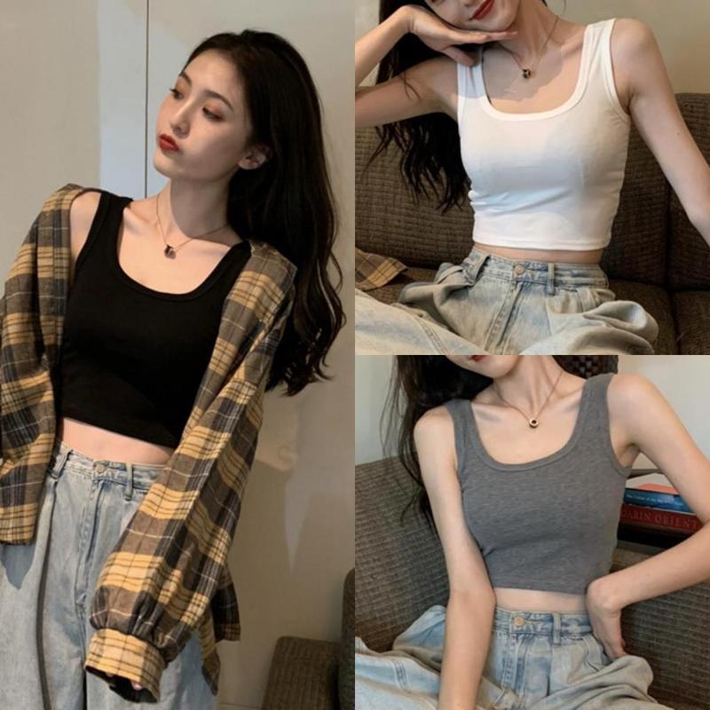 Áo thun sát nách croptop nữ cổ chữ U Áo croptop nữ dáng ngắn ôm body Crotop ba lỗ bassic nữ