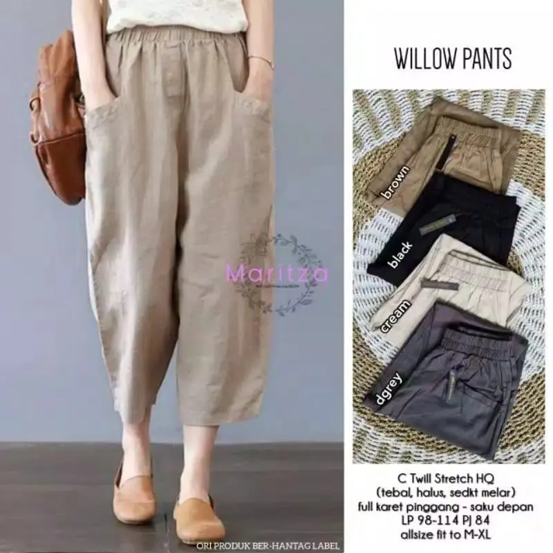 CELANA KUREA TERBARU SASHA PANTS WILLOW PANTS / CELANA BAHAN TWILL STRET IMPORT / Qaisara Uniqloo Pant Korean Cotton Twill Import Premium