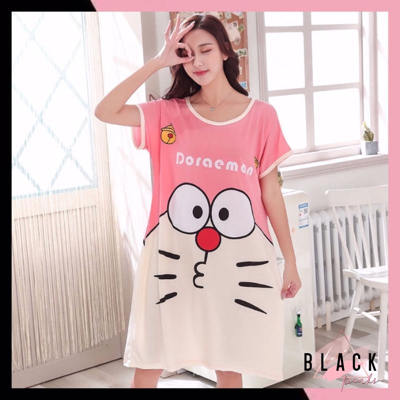 Blackpink Daster Pakaian Wanita Baju Tidur Motif Kartun Oversize Korea Pendek Piyama Dress Dewasa 4017 0