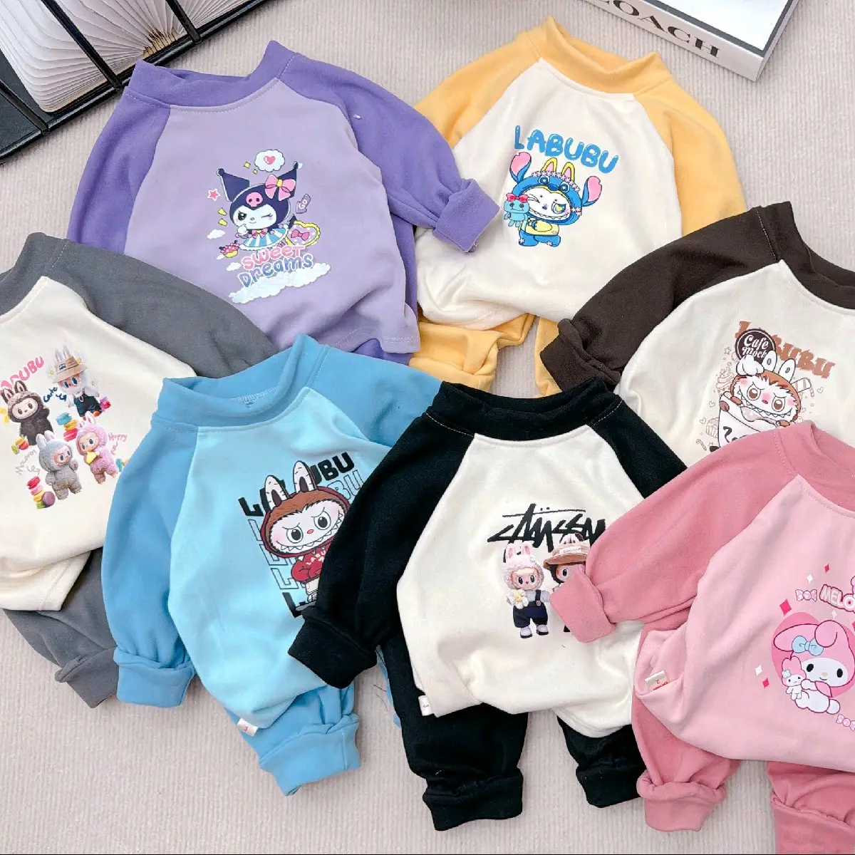 Bộ zip lông cổ 3 phân giữ nhiệt mới cho bé trai và gái, hoạ tiết hoạ hình đủ 6 màu