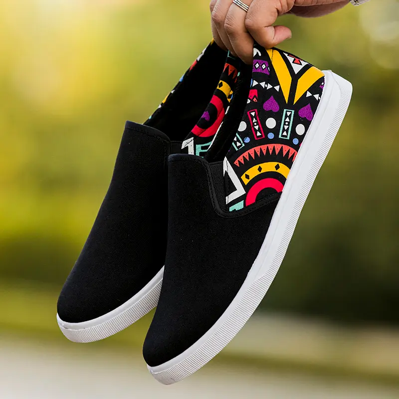 Leedoo Sepatu Slip On Casual Sepatu Kanvas Pria Sepatu Slop Patterns Hitam MC315 5