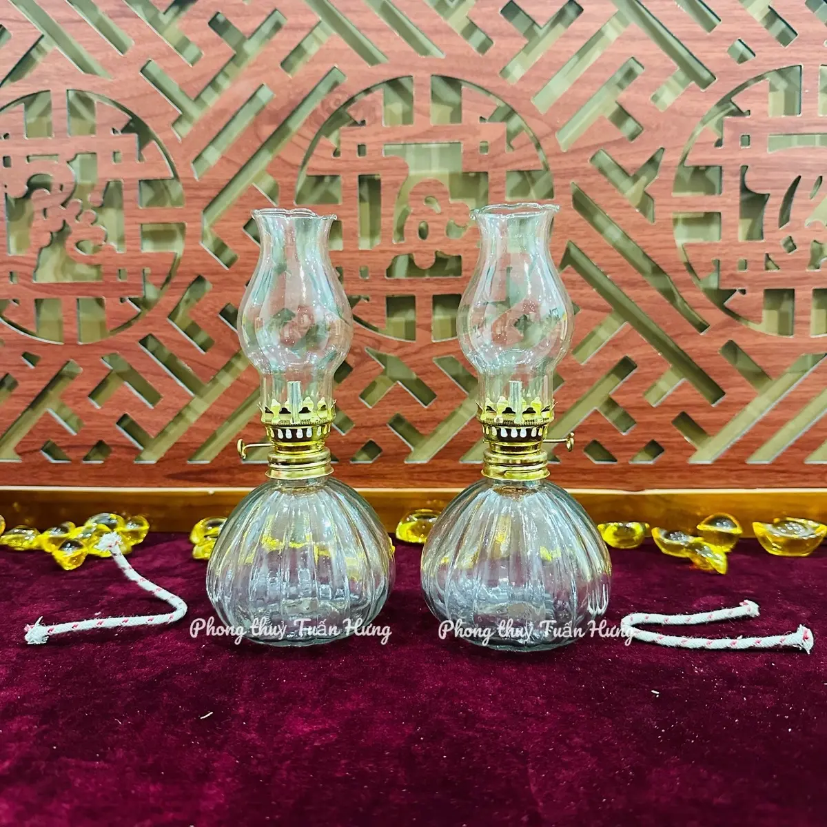 (1 cặp ) Đèn dầu thuỷ tinh dáng tròn, đèn dầu thắp 16cm