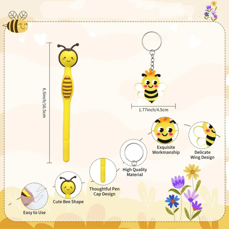 Bee Design Pen Set, 1 Set Including 12pcs Pen & 12pcs Gift Bag & 12pcs Card & 12pcs Pendant, Party Favors for Birthday Graduation 1