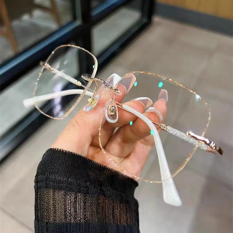 Gọng kính má hồng viền kim tuyến phong cách tiểu thư sang trọng đáng yêu ngăn tia UV và ánh sáng xanh