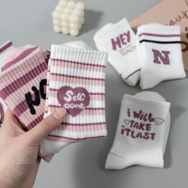 Pink Socks Mid-Calf Autumn and Winter Ins Tide Versatile Mori Cotton Online Celebrity College Style Cute Sport Long Socks 5