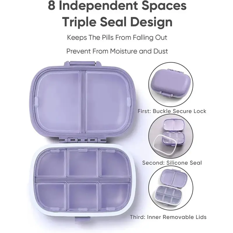 8-compartments Pill Organizer, 1 Count Mini Portable Pill Case, Dustproof Pocket Medicine Storage Box, Home Organizer for Daily Travel 7