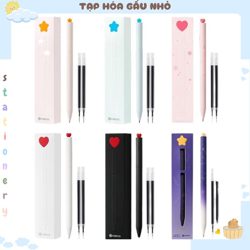Bút gel KACO TRÁI TIM & NGÔI SAO dạng xoay kèm 2 ngòi refill mực đen [taphoagaunho]