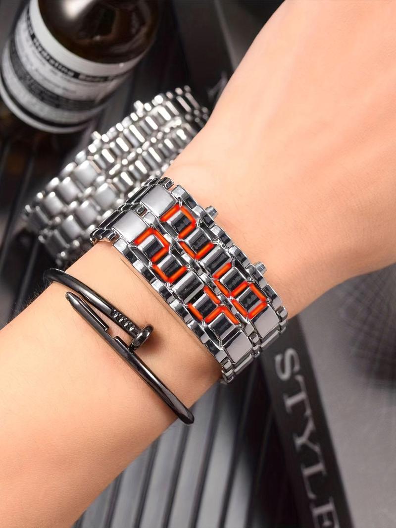Product Introduction of Men's Punk LED Digital Watch, Street Trend Novelty Wristwatch with LED Light, Chic Watch As Gift for Boyfriend Gift without Box 12