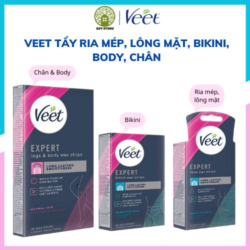 VEET WAX STRIPS FACE - WAX RIA MÉP VEET, MIẾNG DÁN TẨY LÔNG MẶT VEET DÙNG CHO CƠ THỂ / VÙNG KÍN (VEET WAX STRIPS, BODY)