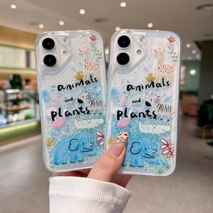 เคส iPhone, การออกแบบโลกสัตว์เรืองแสงของเหลวทรายดูด, เข้ากันได้กับ iPhone 16 Pro Max, 15, 14, และ 13, เคสป้องกัน, กันกระแทก, โปร่งใส