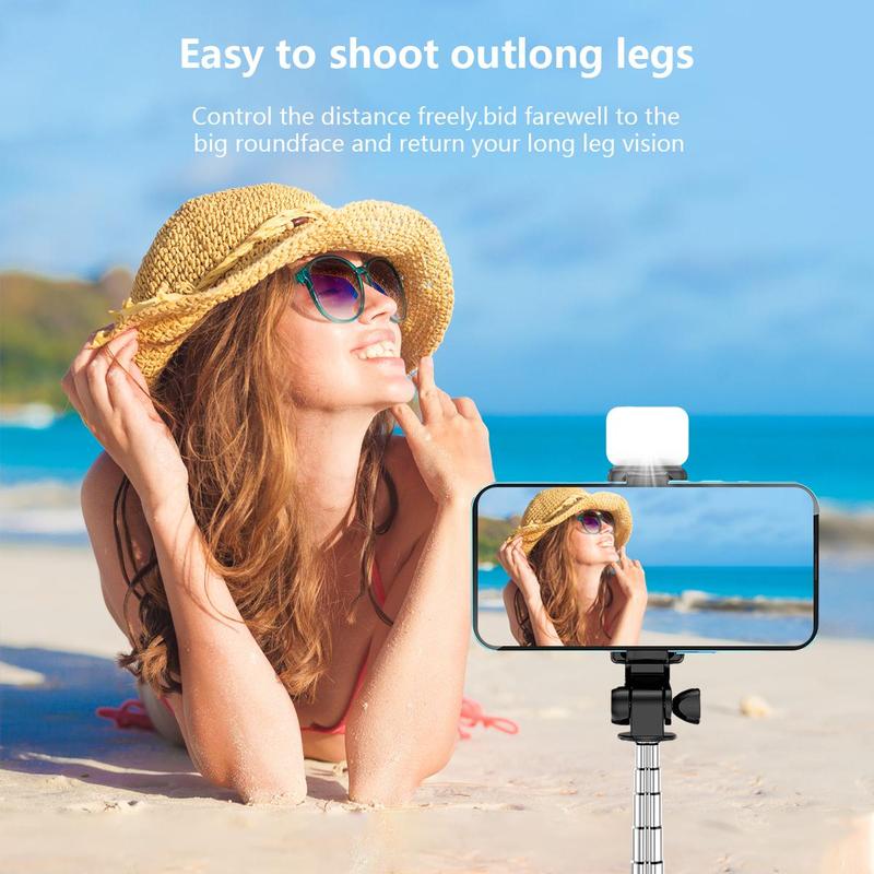 Product Introduction of Portable Selfie Stick Tripod, 1 Count Handheld Selfie Stick with Fill Light, 360 Degree Rotatable Phone Tripod, Universal Phone Accessories for Live Streaming, Phone Camera Stabilizer, Vlogging 7