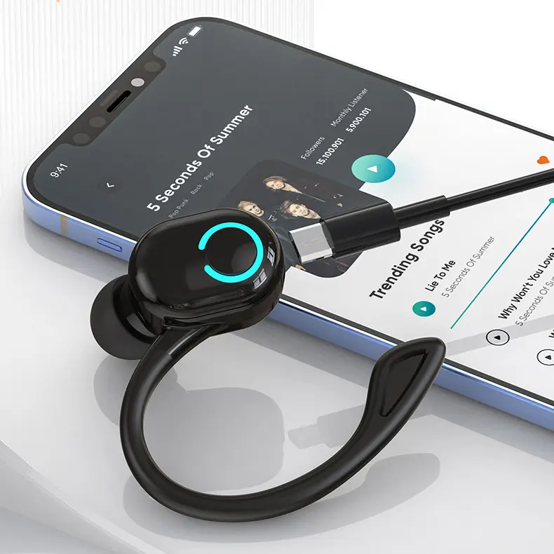 Earphone Bluetooth Nirkabel Dengan MIK Ear-Hook Handsfree Dalam Telinga Earphone Portabel Stereo Mini Nirkabel Musik Bass Berat Olahraga Suara 【Headset Tunggal】 5