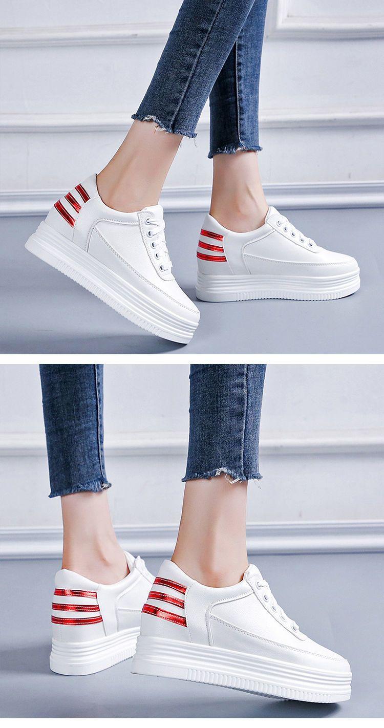 Product Introduction of Kasut Wanita, Putih, Insole Meningkatkan Ketinggian, Sesuai untuk Musim Bunga 2024, Langsing dan Serba guna, Kasut Satu Lapisan, Sneaker Baji Platform 11