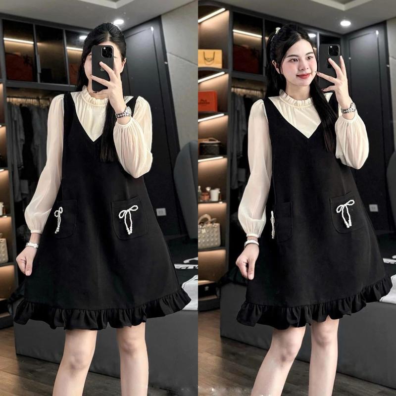  Đầm bầu dáng suông chân bèo phối tay voan Lachic V71 - Váy Bầu 