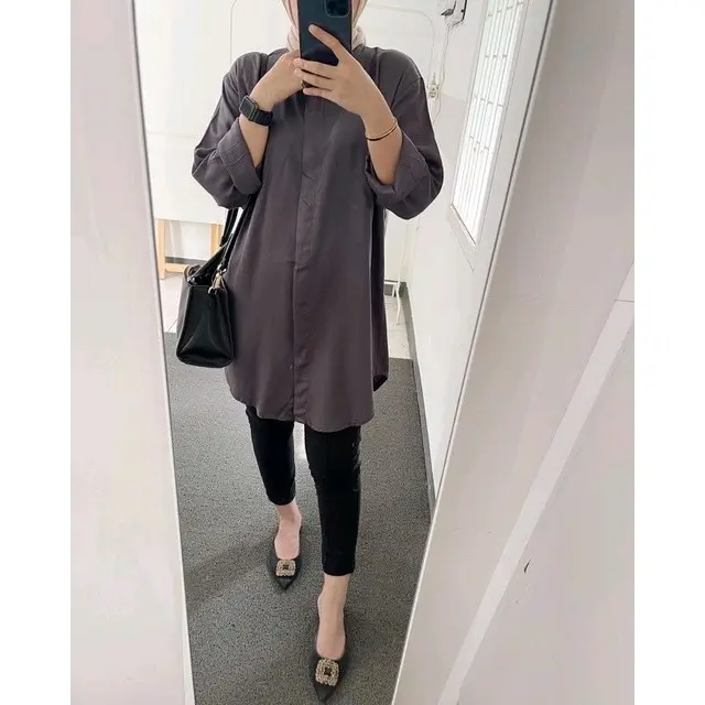 ATASAN WANITA KEMEJA TUNIK  Muslim BAHAN RAYON TWILL PREMIUM  Tebal SIZE S/M, L/XL, XXL by FFA