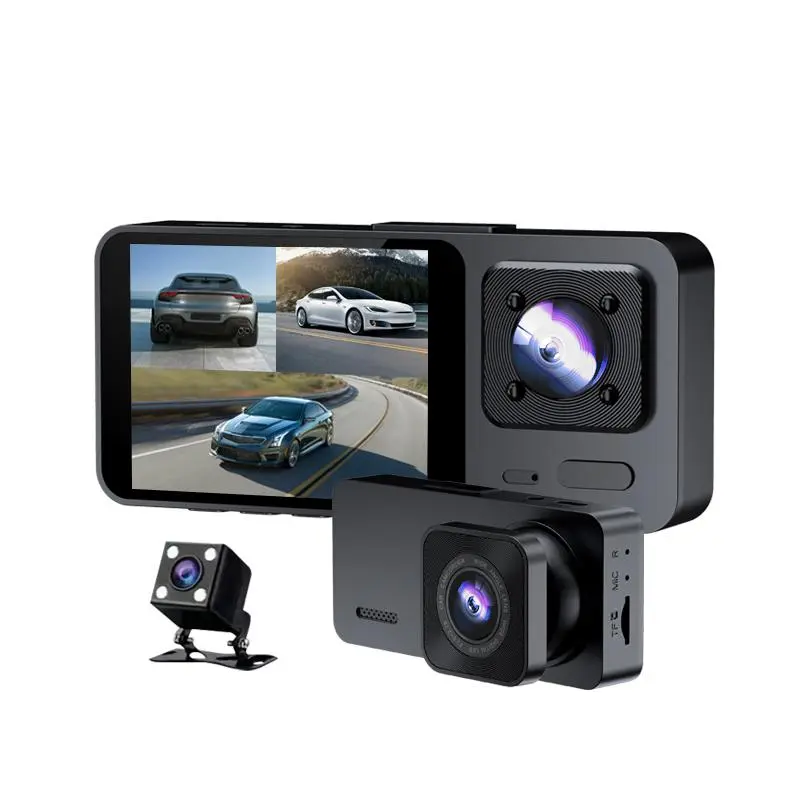 Dashcam 3-Channel Car Camera DVR, Car DVR with 2 Inch IPS Screen, Automotive Black Box Recording Camera, Wide Angle Dashboard Camera Recorder, Police Dashcams, Vehicle Electronics, Car Accessories