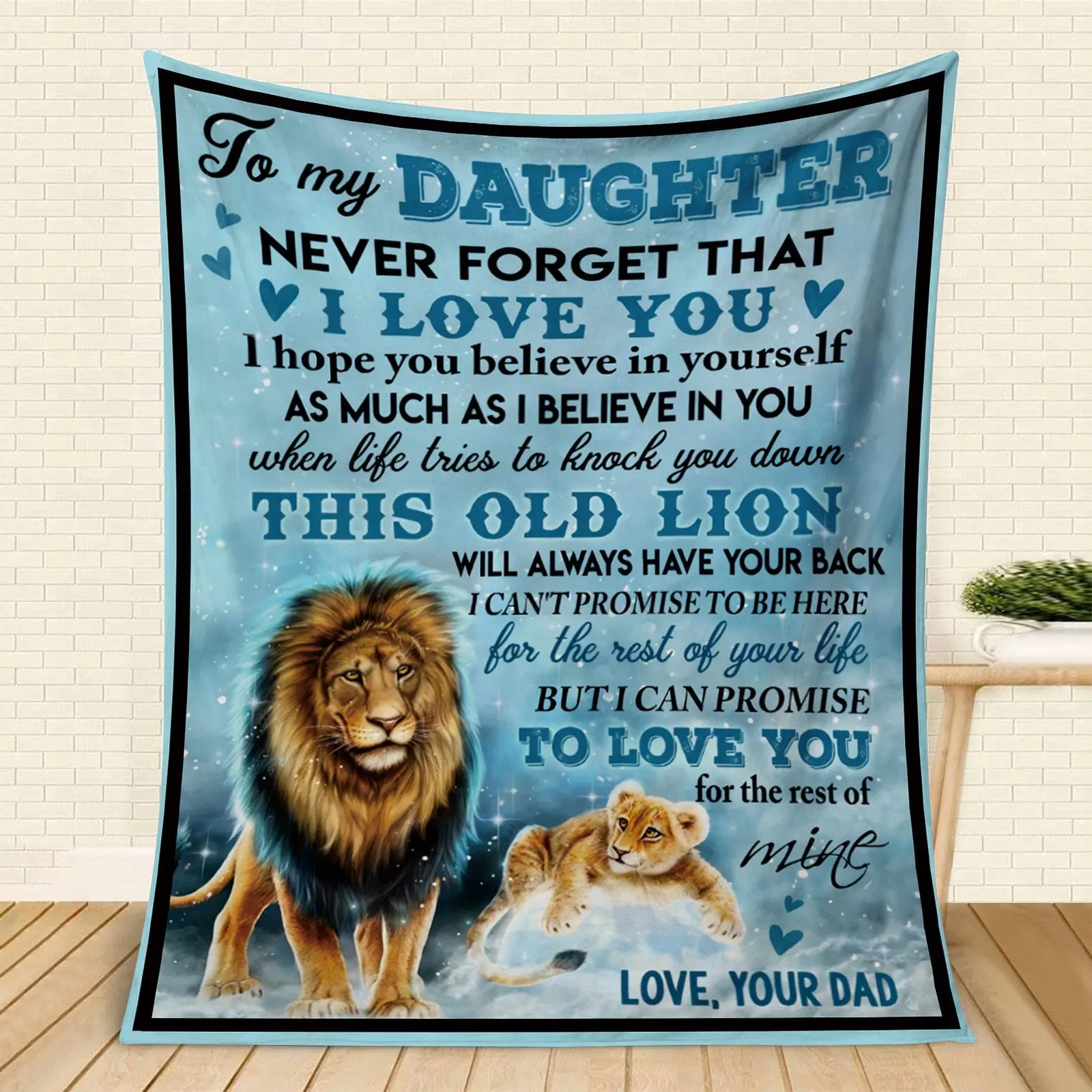Letter & Lion Pattern Blanket, To My Daughter Throw Blanket, Christmas Decor Casual Soft Napping Blanket for Home Office, Cool Bedroom Accessories, Room Decor, Gift From Dad To Daughter, Birthday Gift, Christmas Gifts, Christmas Decorations