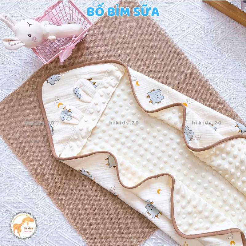 Chăn Ủ Choàng Xô Musulin Hạt Đậu Kết Hợp Vải Nhung Mềm Mại Cao Cấp Thấm Hút Cho Bé Sơ Sinh 75x75cm - Hi kids