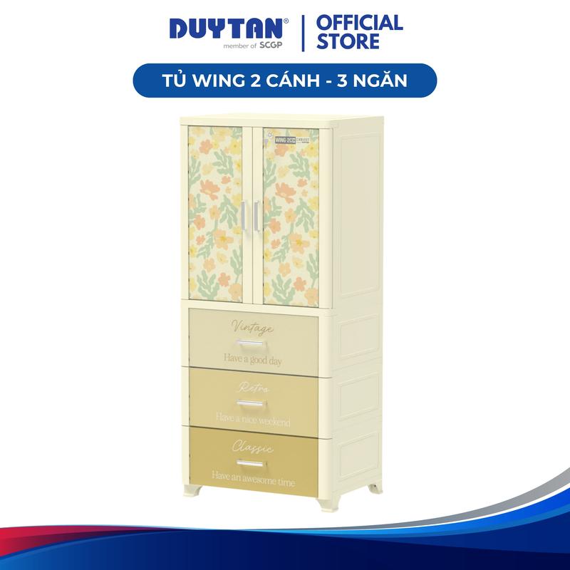 【NDT x Hoàng Vinh VN Tủ Wing 2C-3 ngăn DUY TÂN nhựa PP/ABS, tủ treo quần áo, có 3 hộc dưới, tủ quần áo đa năng, tiện lợi (tặng kèm móc)