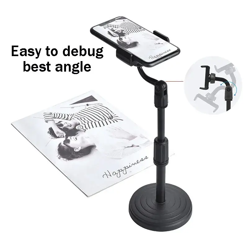 360 Degree Universal Mobile New Phone Holder Stand With Round Base Accessories Compact Adjustable Microphone Smartphone Cellphone Mount Rubber
