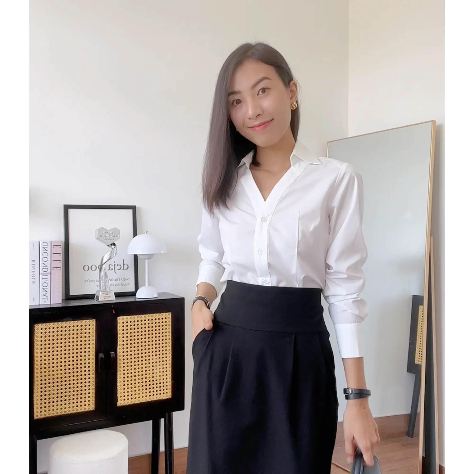 Áo sơ mi nữ Áo sơ mi công sở Oni Clothes cổ tim hàng thiết kế cao cấp chất liệu thô Hàn mềm mịn mát tôn dáng