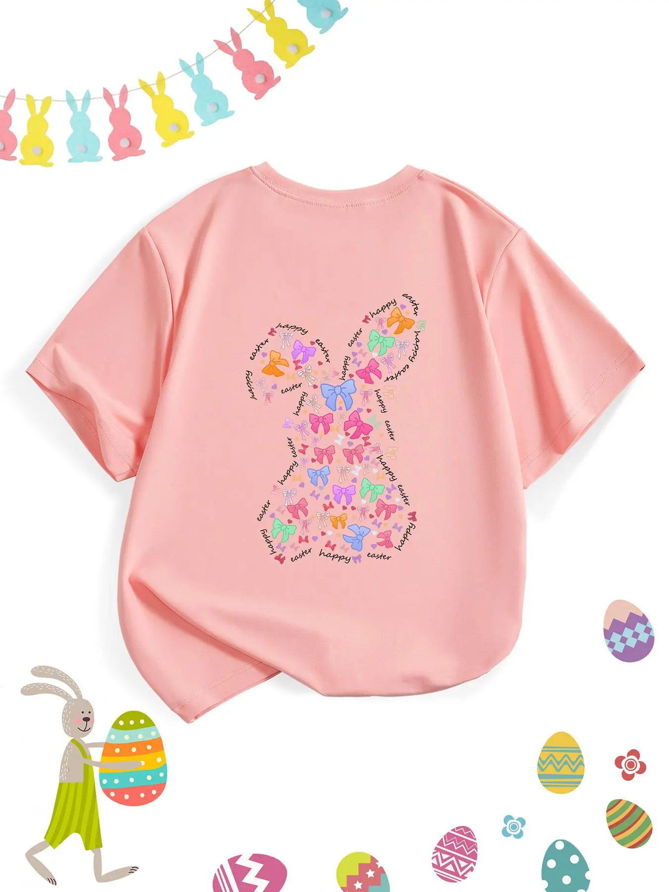 Girl's Rabbit Print Round Neck Tee, Casual Short Sleeve Crew Neck T-shirt for Summer, Kids Clothes for Daily Wear