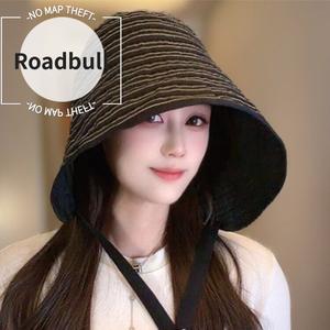 ROADBULLリトルロリの女性のための新しいバケットハット,フレンチレトロスタイルの日よけ帽子,UVカットストライプフィッシャーマンハット