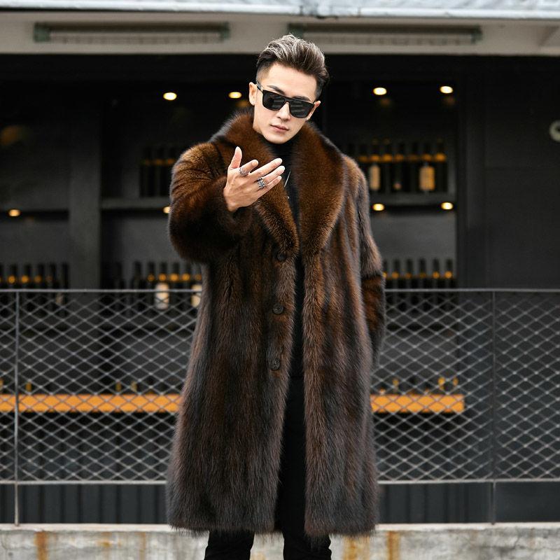 Áo khoác ngoài, Marten, Dành cho nam giới, Dài Trung Bình Dài Trung Bình Len Lông Chồn Nguyên Con, Thích hợp cho mùa thu và mùa đông, Cổ áo Lông Lớn, Ngoại Cỡ, Lông Rắn, Lông thú da, Áo khoác 2