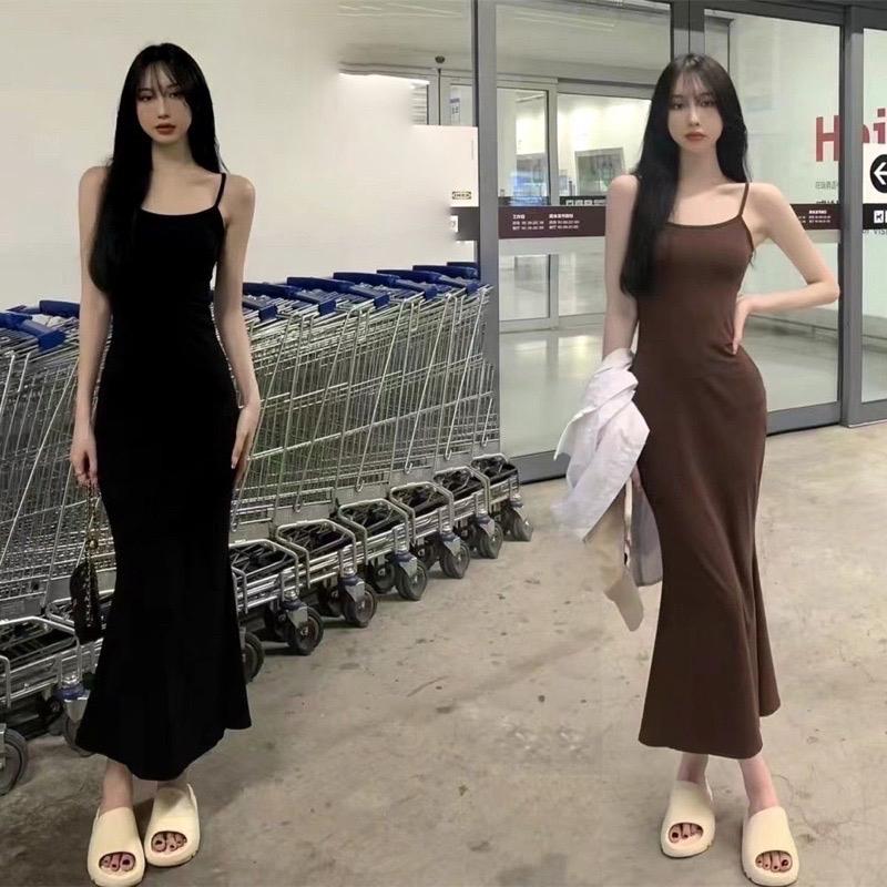 Đầm Body Nữ Dáng Dài Đuôi Cá Len Tăm Váy ôm body sexy Hai Dây 3 Màu tôn dáng cực đỉnh 030