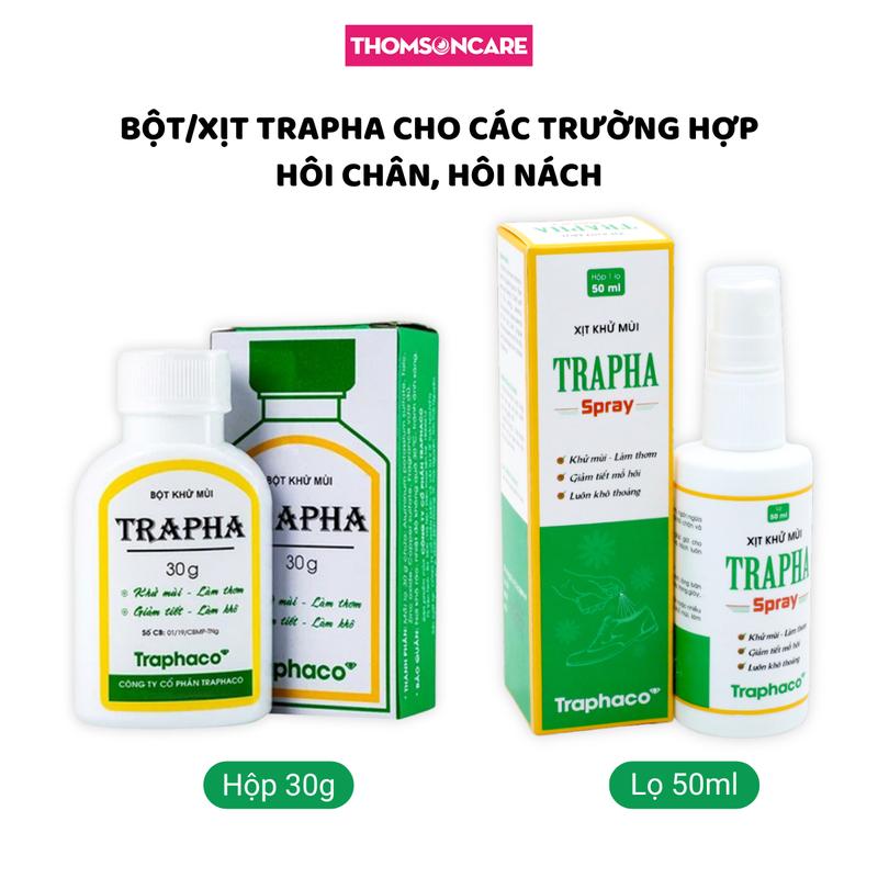 COMBO Bột Xịt Trapha Traphaco dùng cho các trường hợp hôi nách hôi chân khi đi giày - Bột Trapha 30g Xịt Trapha 50ml