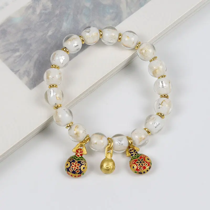 Vòng Tay Hạt Tuyết Mix Charm Hồ Lô Ngũ Phúc 10mm | Vòng Phong Thủy Bình An May Mắn Chiêu Tài | Kim Tụ Bảo
