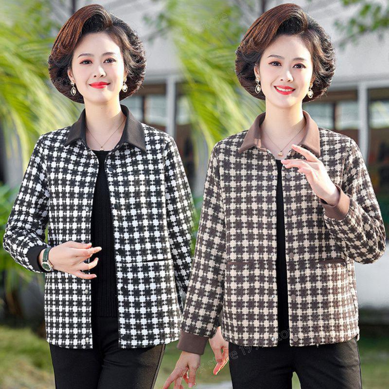 Áo khoác dạ nữ trung niên cao cấp hàng QC loại I, họa tiết kẻ sọc trẻ trung, sang trọng - Quà tặng mẹ tặng bà DA02 Top Jacket